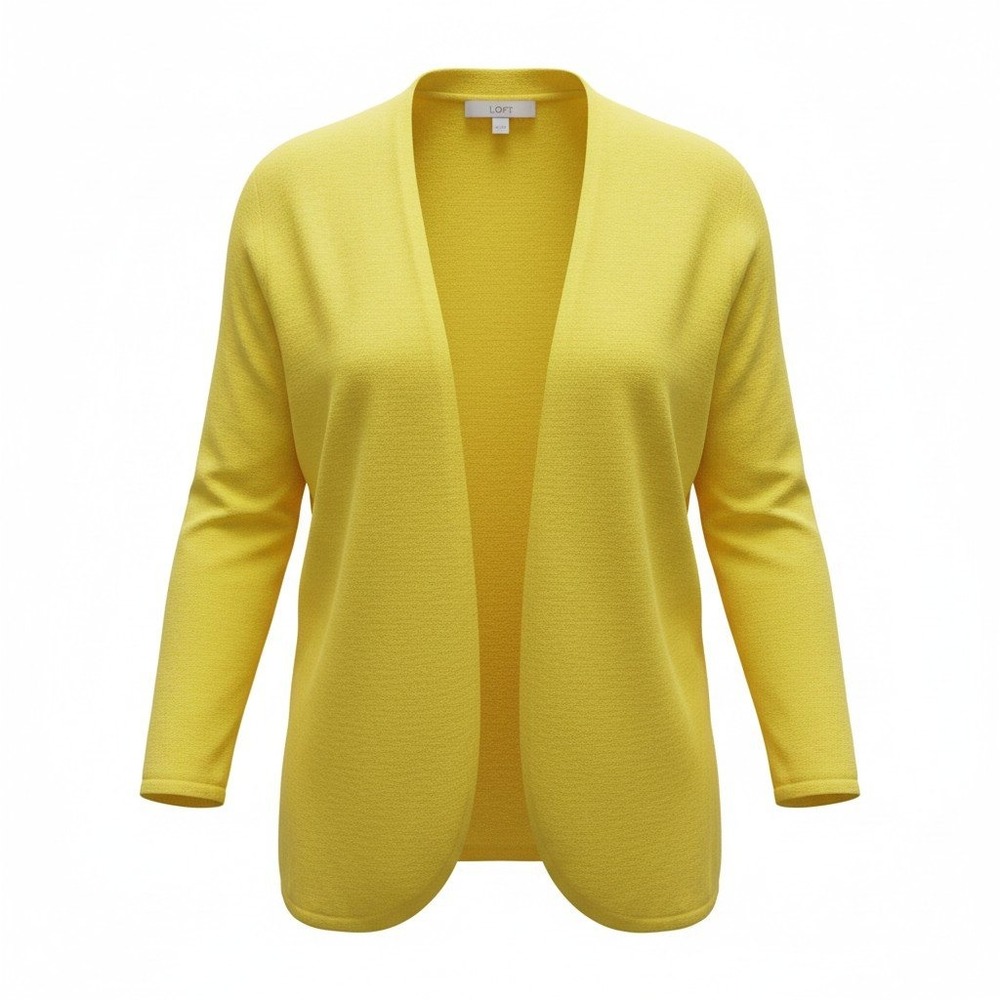 Ann Taylor LOFT Women Yellow 100% Cotton Open Front Cardigan Sweater Size S